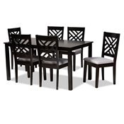 Baxton Studio Caron Modern and Contemporary Grey Fabric Upholstered Espresso Brown Finished Wood 7-Piece Dining Set